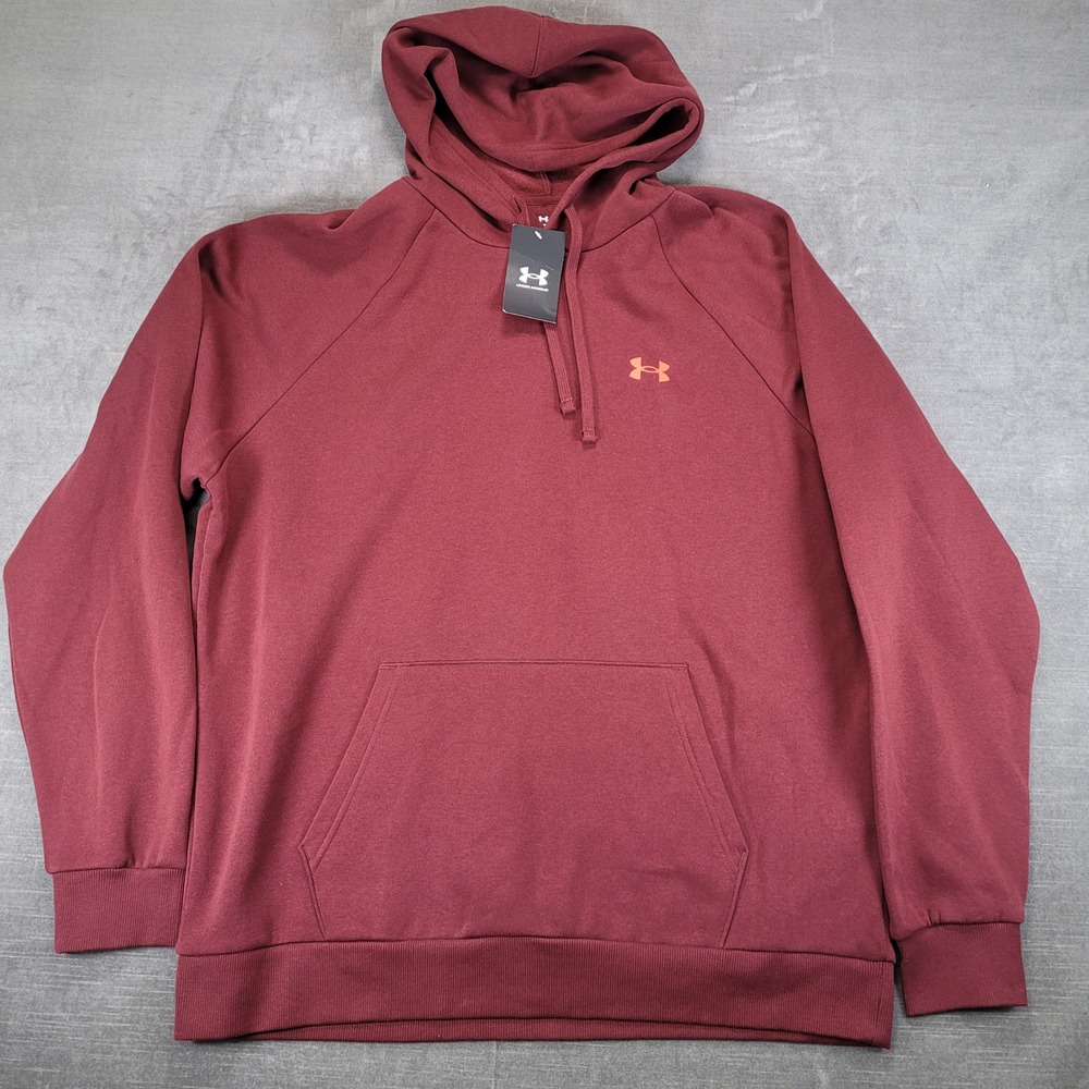 Under Armour Mens XL Rival Fleece Hoodie Maroon Red Mountain Graphic‎ New